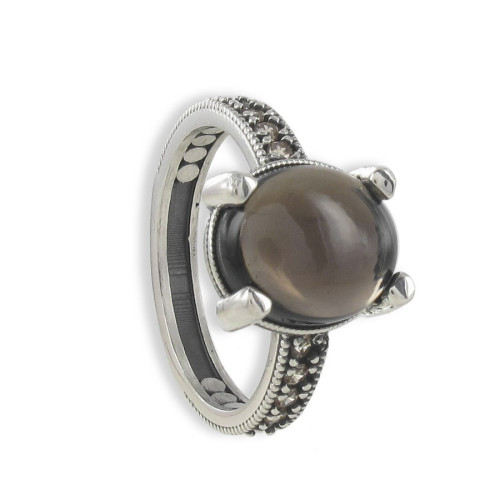 ANILLO PLATA CUARZO FUMÉ CABUJÓN