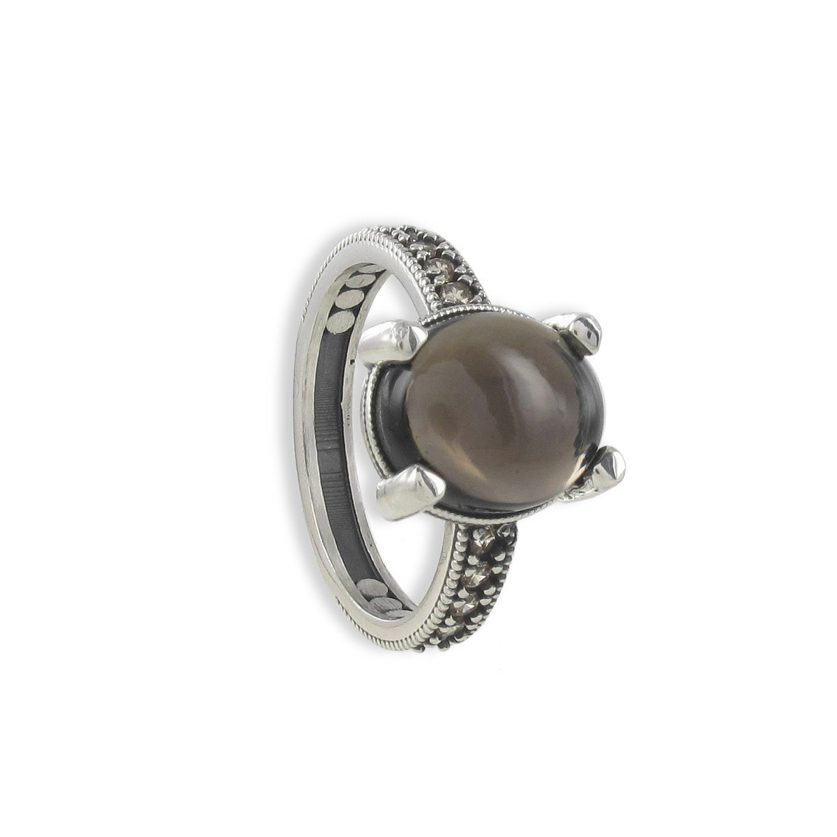 ANILLO PLATA CUARZO FUMÉ CABUJÓN