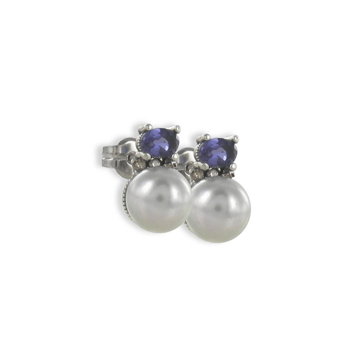 PENDIENTES PLATA CON PERLA Y IOLITA