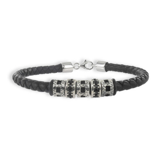 PULSERA CUERO Y PLATA CON ESPINELAS