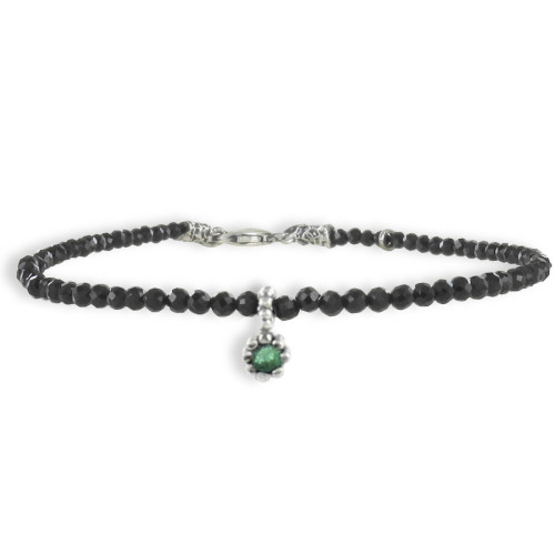 PULSERA BOLITAS ESPINELAS NEGRAS Y ESMERALDA