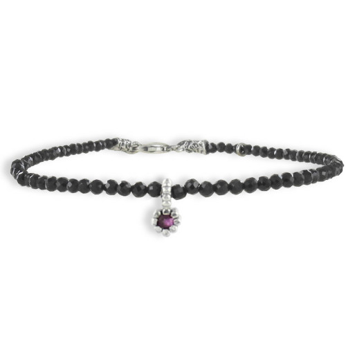 PULSERA BOLITAS ESPINELAS NEGRAS Y RUBÍ