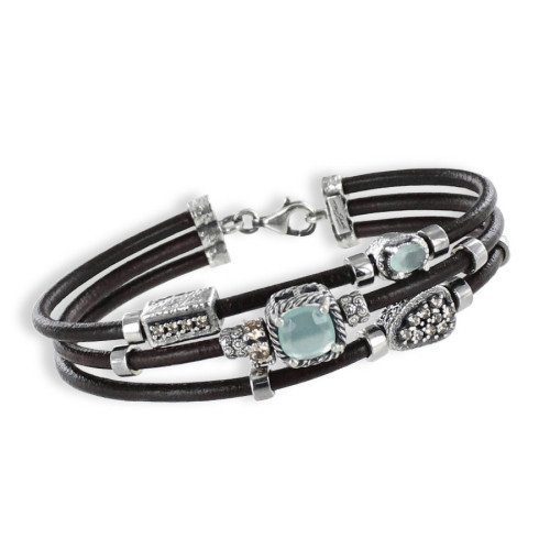 PULSERA 3 CUEROS CON 2 CALCEDÓNIAS