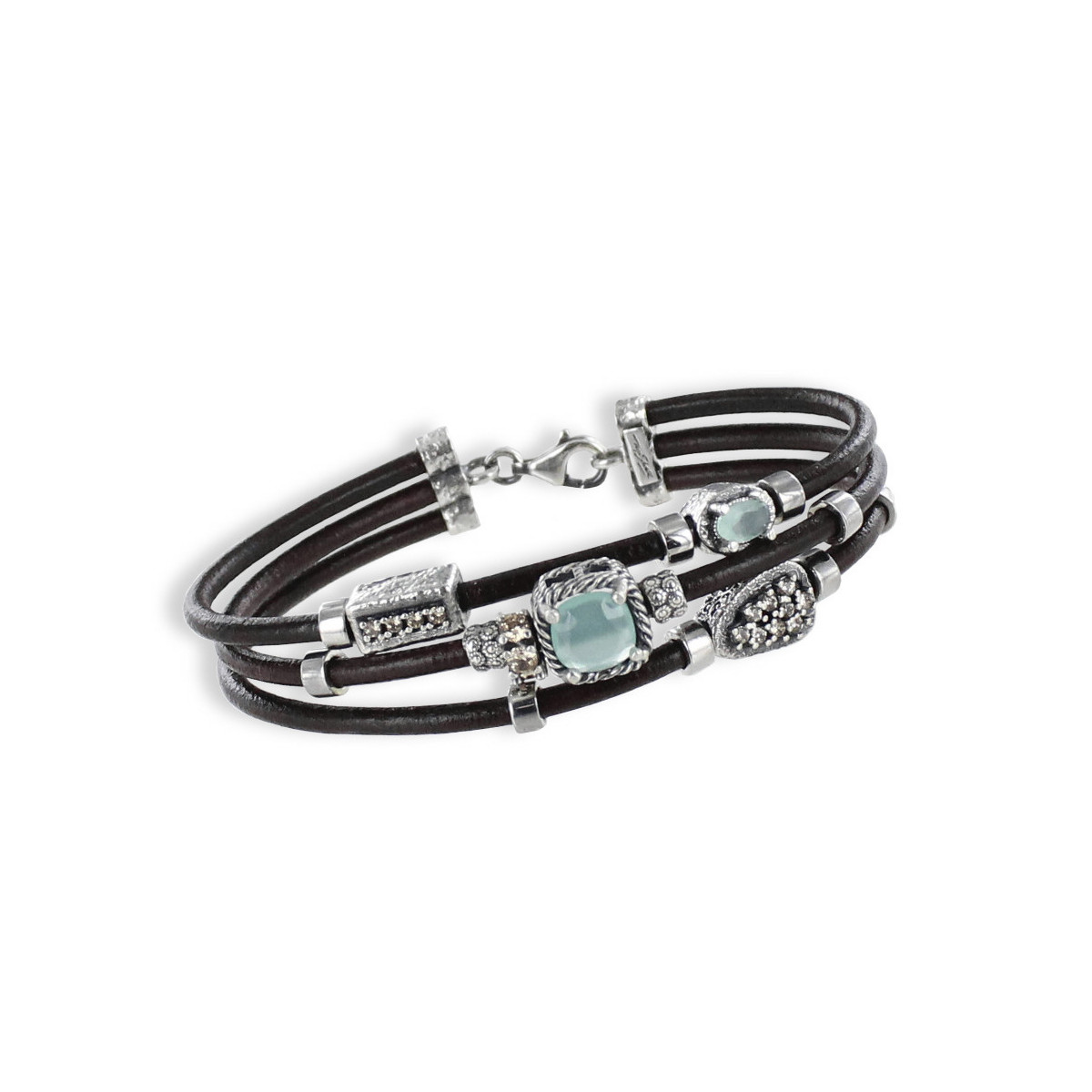 PULSERA 3 CUEROS CON 2 CALCEDÓNIAS