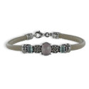 PULSERA CUERO Y PLATA CUARZO ROSA