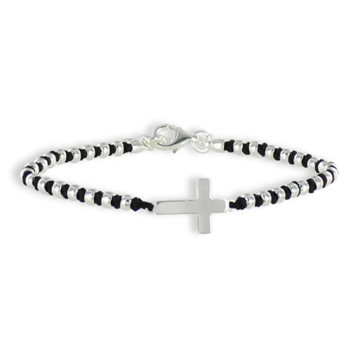 PULSERA CUERDA CON CRUZ PLATA