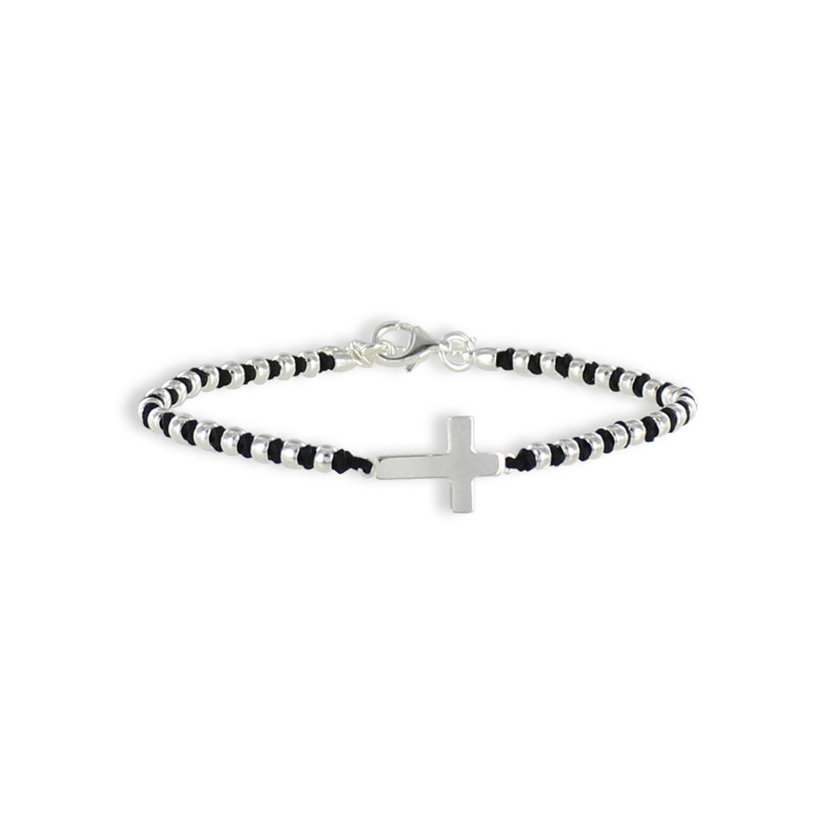PULSERA CUERDA CON CRUZ PLATA